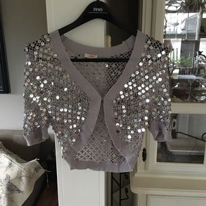 Candies silver sequin cropped shrug